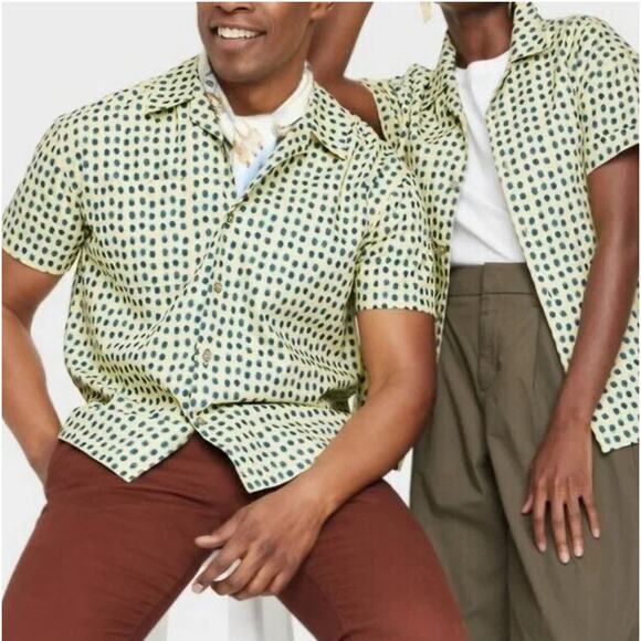 Target Brand Mens Summer Button down short Sleeve Shirt Sz. XL NWT Yellow/Green - Picture 1 of 11